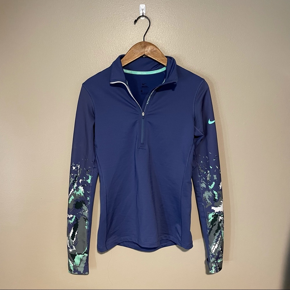 Nike Hyperwarm Purple and Green Quarter Sleeve Top